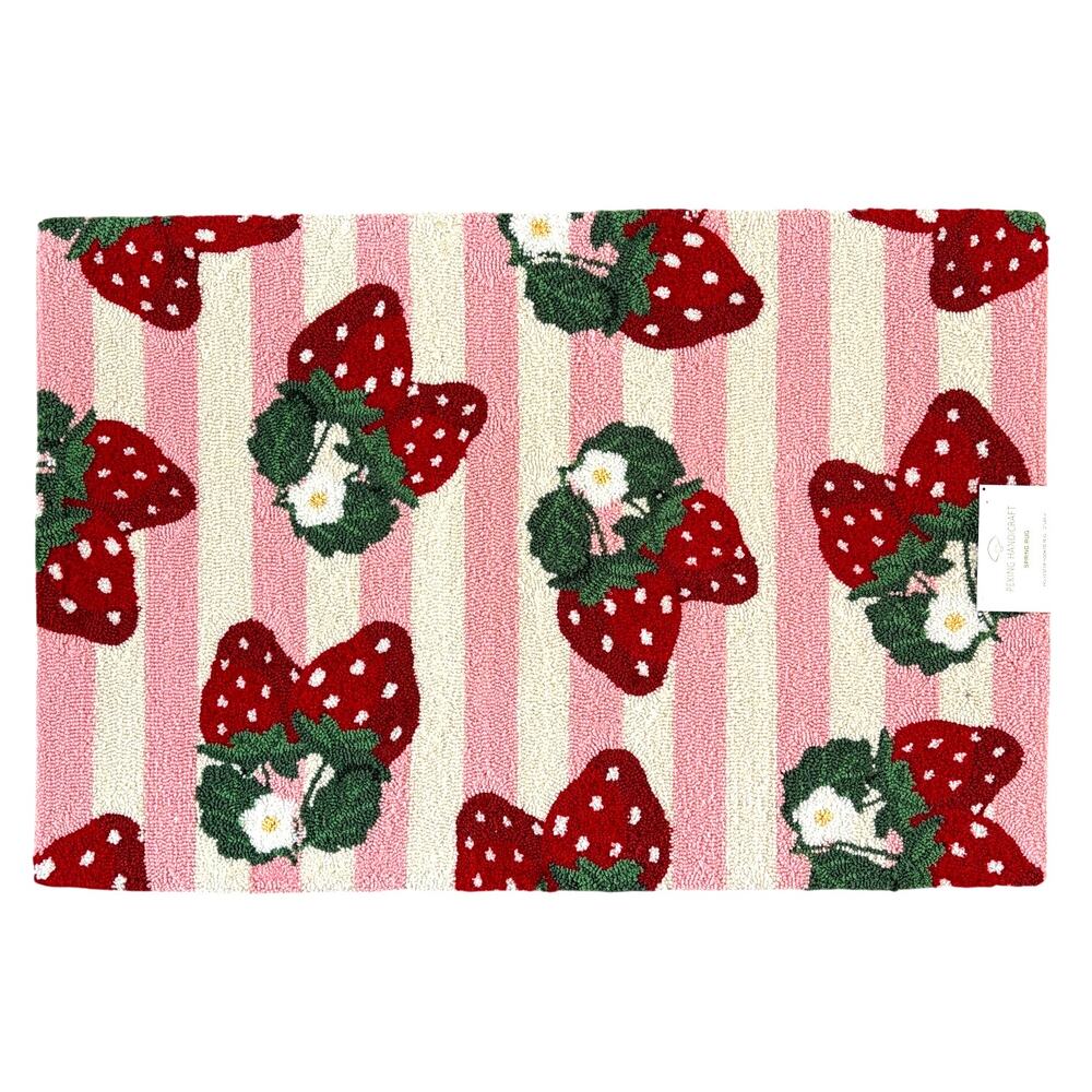 Pink & White Striped Strawberry Hooked Rug 27x40 by Peking Handicraft NEW - Picture 7 of 7